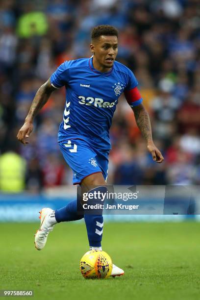 James Tavernier of Rangers in action during the UEFA Europa League Qualifying Round match between Rangers and Shkupi at Ibrox Stadium on July 12,...