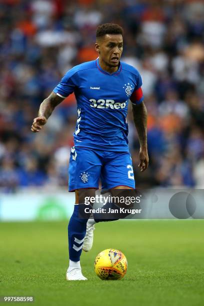 James Tavernier of Rangers in action during the UEFA Europa League Qualifying Round match between Rangers and Shkupi at Ibrox Stadium on July 12,...