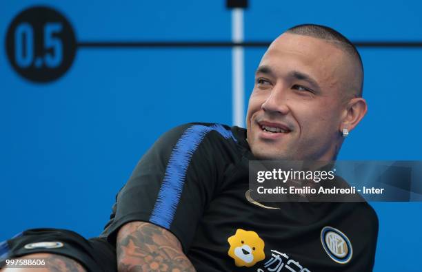 Radja Nainggolan of FC Internazionale looks on during the FC Internazionale training session at the club's training ground Suning Training Center in...