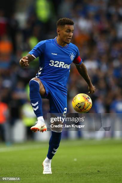 James Tavernier of Rangers in action during the UEFA Europa League Qualifying Round match between Rangers and Shkupi at Ibrox Stadium on July 12,...