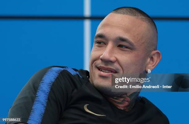 Radja Nainggolan of FC Internazionale looks on during the FC Internazionale training session at the club's training ground Suning Training Center in...