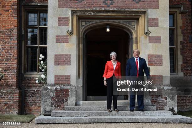 President Donald Trump arrives to hold bi-lateral talks with British Prime Minister Theresa May at her grace and favour country residence Chequers on...