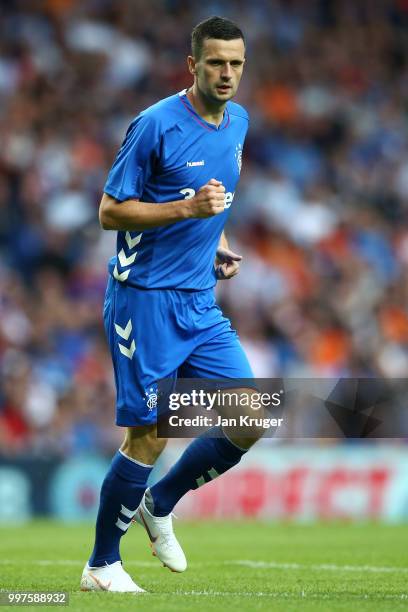 Jamie Murphy of Rangers in action during the UEFA Europa League Qualifying Round match between Rangers and Shkupi at Ibrox Stadium on July 12, 2018...