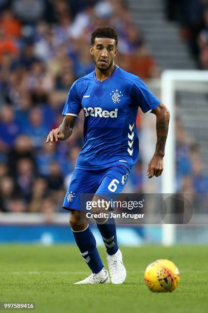 Connor Goldson of Rangers in action during the UEFA Europa League Qualifying Round match between Rangers and Shkupi at Ibrox Stadium on July 12, 2018...