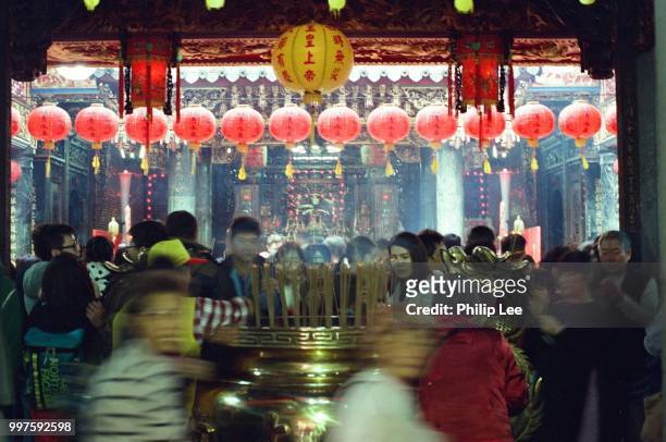 chinese new year in temple - new taipei city stock-fotos und bilder