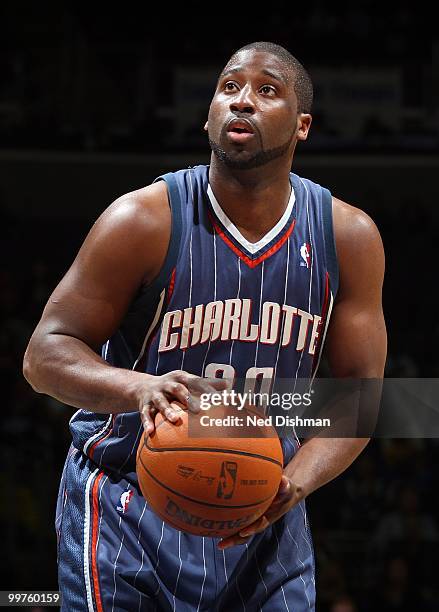 Raymond Felton of the Charlotte Bobcats looks to make a free throw against the Washington Wizards during the game on March 23, 2010 at the Verizon...