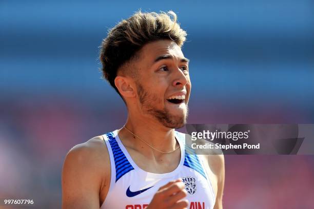 Markhim Lonsdale of Great Britain looks on during heat 3 of the men's 800m heats on day four of The IAAF World U20 Championships on July 13, 2018 in...