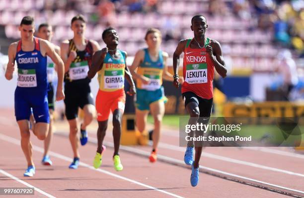 Solomon Lekuta of Kenya in action during heat 3 of the men's 800m heats on day four of The IAAF World U20 Championships on July 13, 2018 in Tampere,...