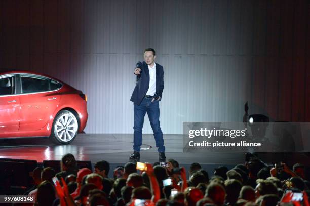 Tesla-CEO Elon Musk arrives at the delivery of the first more reasonable Tesla vehicle Model 3 in Fremont, US, 28 July 2017. Tesla plans on making...