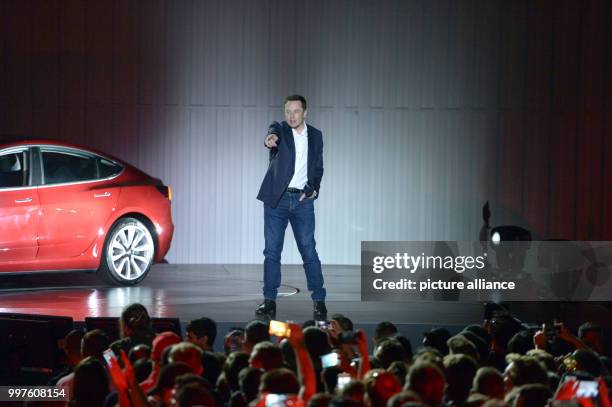 Tesla-CEO Elon Musk arrives at the presentation of the first more reasonable Tesla vehicle Model 3 in Fremont, US, 28 July 2017. Tesla plans on...