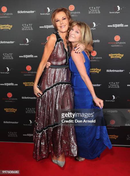 Rhonda Burchmore and Bonnie Lithgoe arrive for opening night of Sleeping Beauty - A Knight Avenger's Tale at State Theatre on July 13, 2018 in...