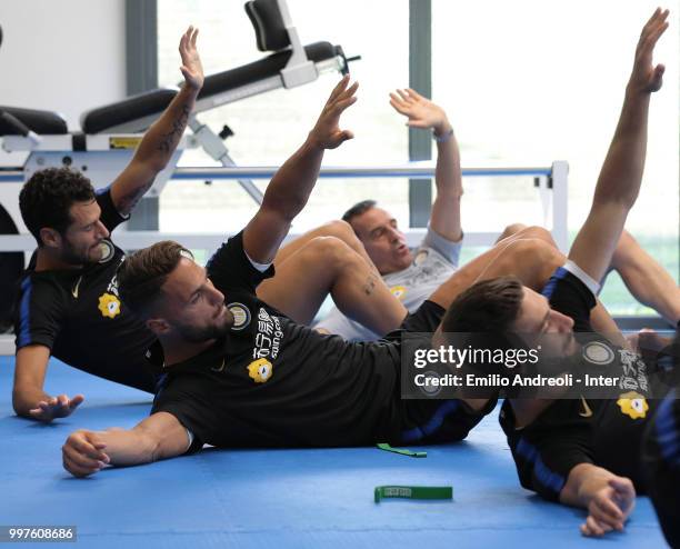 Danilo D Ambrosio of FC Internazionale trains in the gym during the FC Internazionale training session at the club's training ground Suning Training...