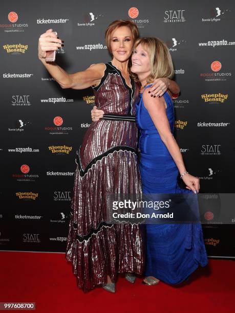 Rhonda Burchmore and Bonnie Lithgoe arrive for opening night of Sleeping Beauty - A Knight Avenger's Tale at State Theatre on July 13, 2018 in...