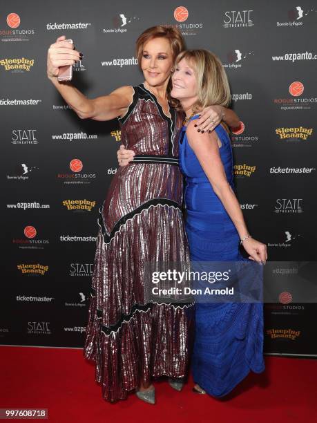 Rhonda Burchmore and Bonnie Lithgoe arrive for opening night of Sleeping Beauty - A Knight Avenger's Tale at State Theatre on July 13, 2018 in...