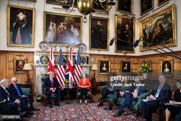 Prime Minister Theresa May and Foreign Secretary Jeremy Hunt hold bi-lateral talks with U.S. President Donald Trump at Chequers on July 13, 2018 in...