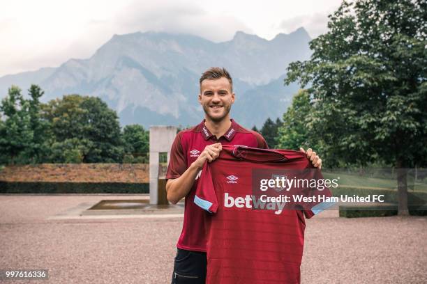 West Ham Uniteds new signing Andriy Yarmolenko poses on July 10, 2018 in Bad Ragaz, Switzerland.