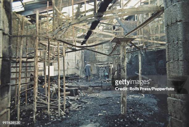 View of the ruins of the Club Cinq-Sept nightclub after a fire swept through the establishment on the outskirts of the town of Saint-Laurent-du-Pont...