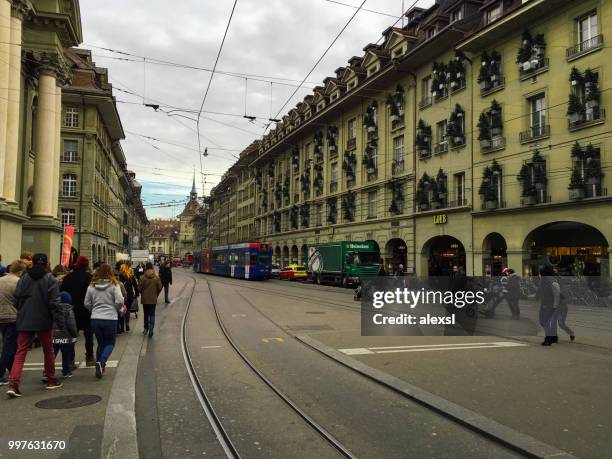 bern switzerland old town kramgasse street - alexsl stock pictures, royalty-free photos & images