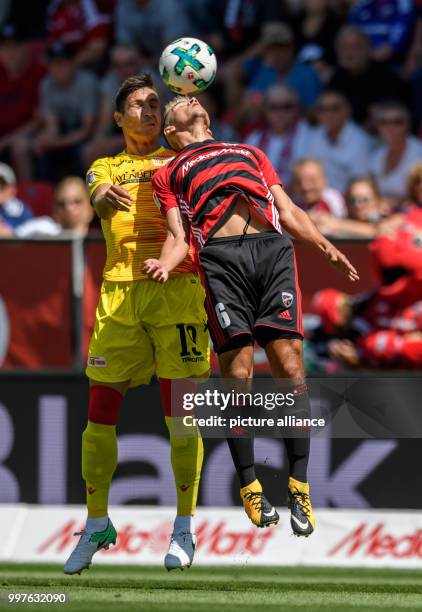 Union Berlin's Damir Kreilach and FC Ingolstadt's Alfredo Morales vie for the ball during the German 2. Bundesligar soccer match between FC...