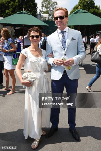 Helen McCrory and Damian Lewis attend day eleven of the Wimbledon Tennis Championships at the All England Lawn Tennis and Croquet Club on July 13,...