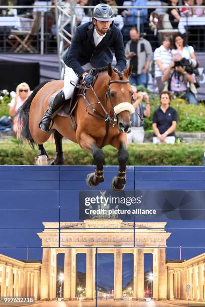 Nayel Nassar on horse Lordan takes part in the qualification for the Grand Prix of Berlin during the jumping test at the Global Champions Tour, Grand...