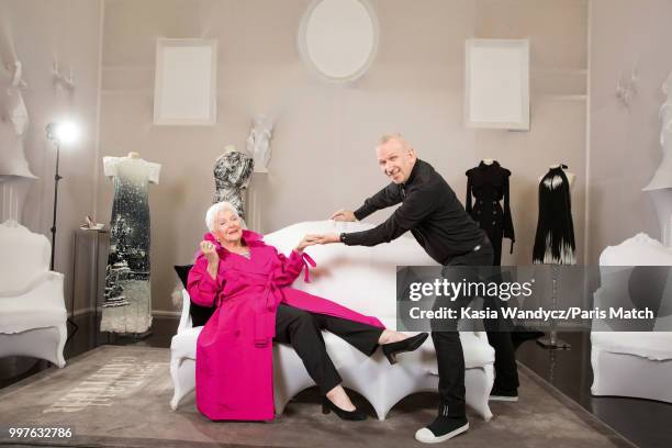 Singer Line Renaud and Jean Paul Gaultier are photographed for Paris Match on June 22, 2018 in Paris, France.