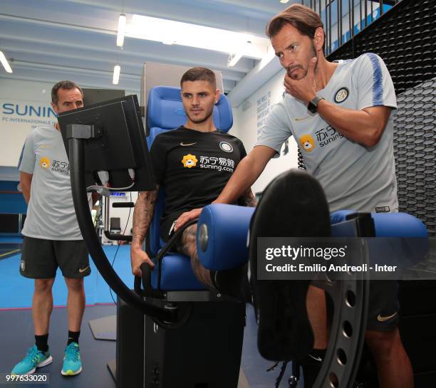 Mauro Emanuel Icardi of FC Internazionale trains in the gym during the FC Internazionale training session at the club's training ground Suning...