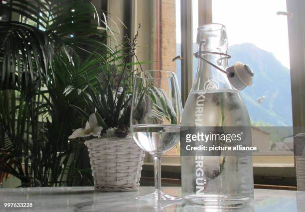Water bottle is placed on a table of the Hotel Kurhaus in Berguen, Switzerland, 21 July 2017. This is the setting of the Sat.1 dating show for...