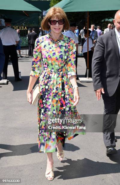 Anna Wintour attends day eleven of the Wimbledon Tennis Championships at the All England Lawn Tennis and Croquet Club on July 13, 2018 in London,...