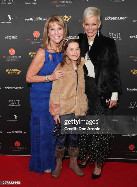 Bonnie Lithgoe,Giselle Overton and Jessica Rowe arrive for opening night of Sleeping Beauty - A Knight Avenger's Tale at State Theatre on July 13,...