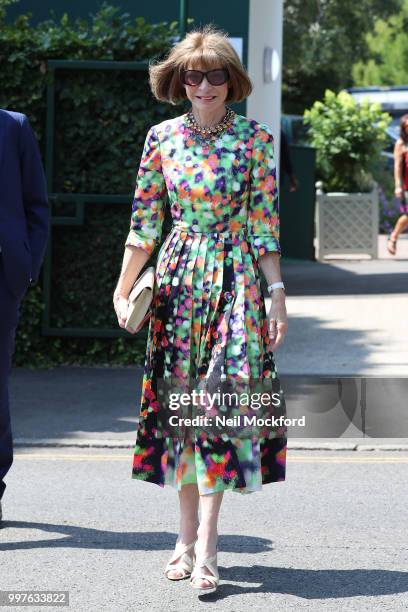 Anna Wintour seen arriving at Wimbledon for Men's Semi Final Day on July 12, 2018 in London, England.