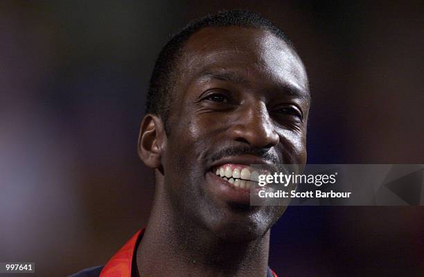 Michael Johnson of USA during the medal presentation of the Men's 4 x 400 Metres relay event at the athletics held at ANZ Stadium at the Goodwill...