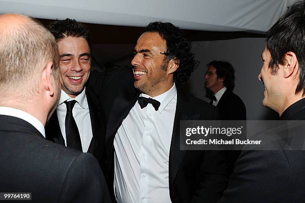 Jury member Benicio Del Toro and Director Alejandro Gonzalez Inarritu attend the Biutiful Party at the Majestic Beach during the 63rd Annual Cannes...