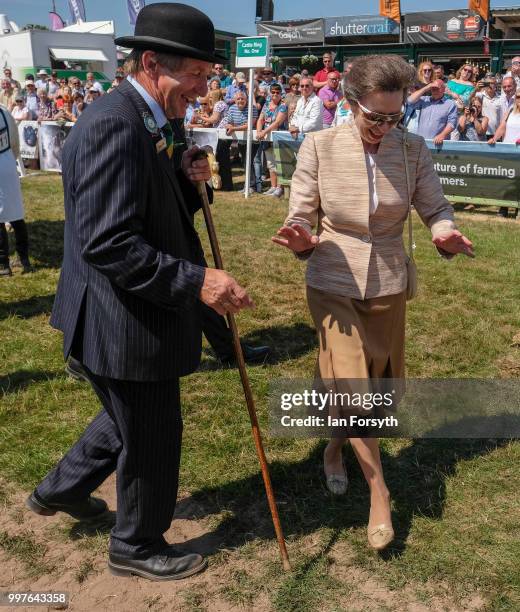 Princess Anne, Princess Royal views the cattle classes and meets representatives from the three National Shows, Simmental, Charlolais and Beef...