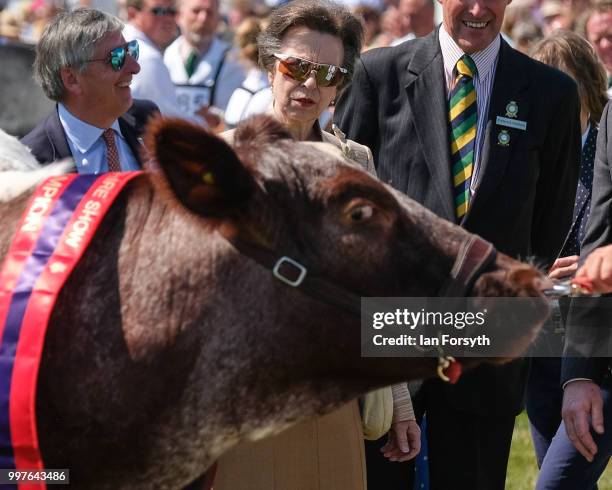 Princess Anne, Princess Royal views the cattle classes and meets representatives from the three National Shows, Simmental, Charlolais and Beef...