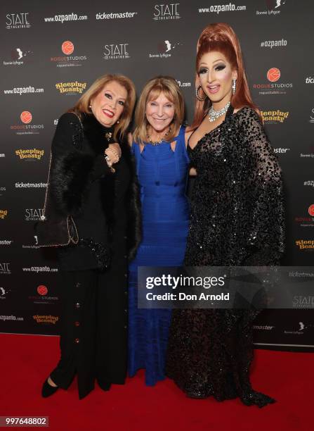 Carlotta, Bonnie Lithgoe and Prada Clutch arrive for opening night of Sleeping Beauty - A Knight Avenger's Tale at State Theatre on July 13, 2018 in...