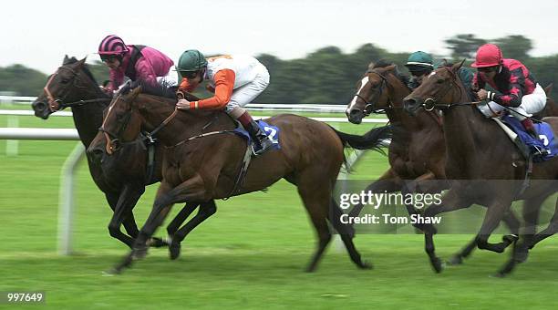 Mamore Gap ridden by Dane O''Neill just leads Queenie ridden by Darryll Holland during the 3.45 Autumn Handicap Stakes at Kempton Races, Kempton...