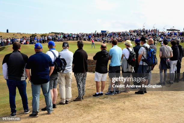 Tyrrell Hatton of England putts on hole twelve during day two of the Aberdeen Standard Investments Scottish Open at Gullane Golf Course on July 13,...