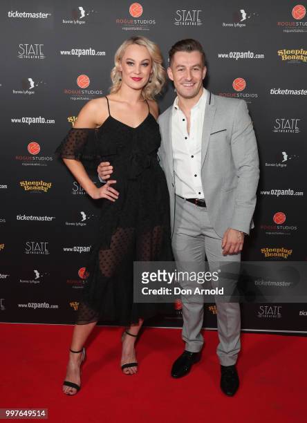 Sophie Holloway and Heath Keating arrive for opening night of Sleeping Beauty - A Knight Avenger's Tale at State Theatre on July 13, 2018 in Sydney,...