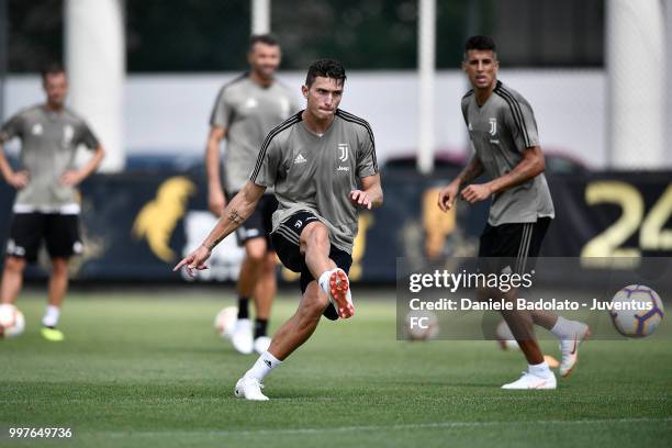 Mattia Caldara during a Juventus training session at Juventus Training Center on July 13, 2018 in Turin, Italy.