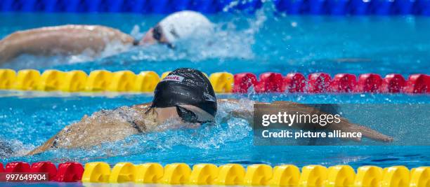 American swimmer Katie Ledecky in action during the women's 800 metre freestyle event at the FINA World Championships 2017 in Budapest, Hungary, 29...