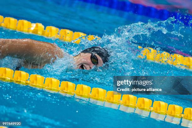 American swimmer Katie Ledecky in action during the women's 800 metre freestyle event at the FINA World Championships 2017 in Budapest, Hungary, 29...