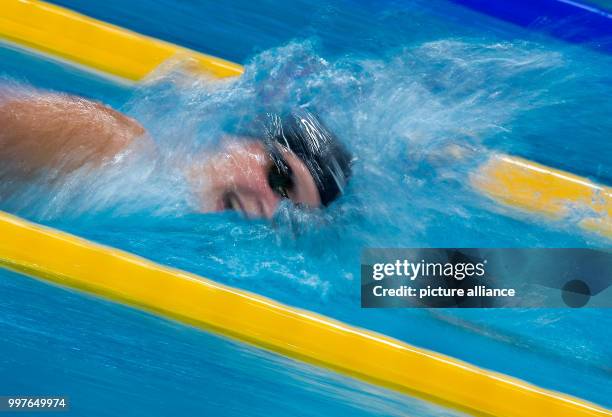 American swimmer Katie Ledecky in action during the women's 800 metre freestyle event at the FINA World Championships 2017 in Budapest, Hungary, 29...