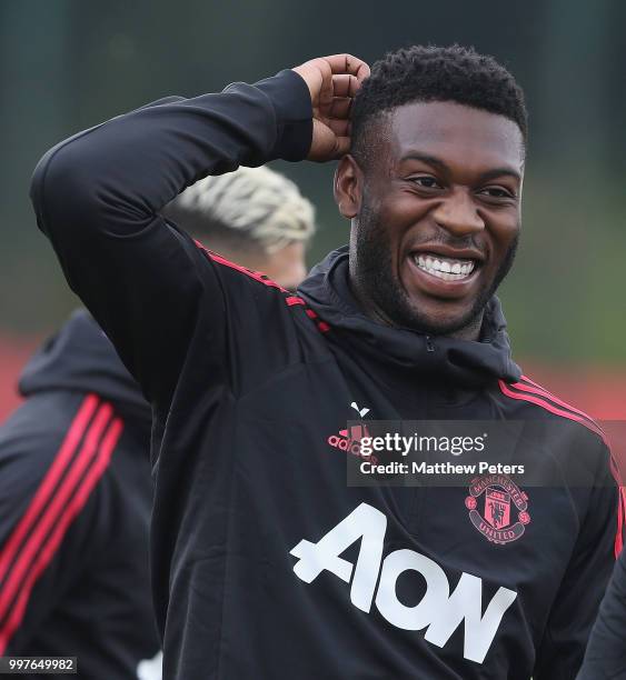 Timothy Fosu-Mensah of Manchester United in action during a first team training session at Aon Training Complex on July 13, 2018 in Manchester,...