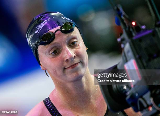 American swimmer Katie Ledecky after competing in the women's 800 metre freestyle event at the FINA World Championships 2017 in Budapest, Hungary, 29...