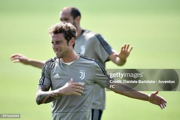 Claudio Marchisio during a Juventus training session at Juventus Training Center on July 13, 2018 in Turin, Italy.