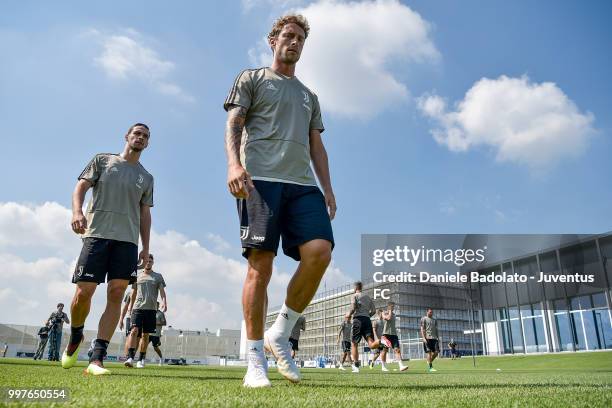 Claudio Marchisio during a Juventus training session at Juventus Training Center on July 13, 2018 in Turin, Italy.