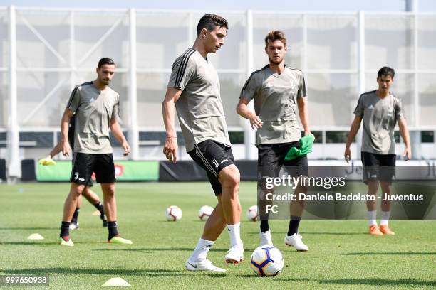 Mattia Caldara during a Juventus training session at Juventus Training Center on July 13, 2018 in Turin, Italy.