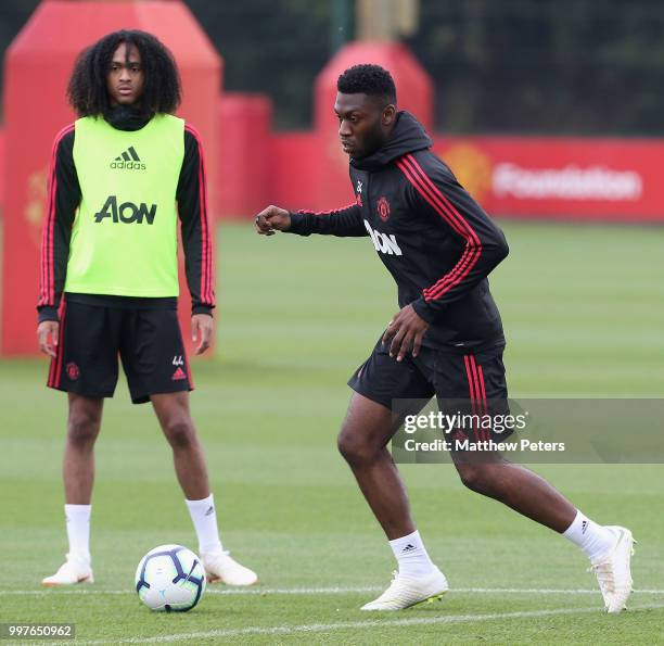 Timothy Fosu-Mensah of Manchester United in action during a first team training session at Aon Training Complex on July 13, 2018 in Manchester,...