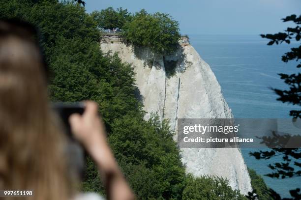 View of the 117 meter high chalk cliff formation 'Koenigsstuhl' in the national park Jasmund near Sassnitz on Ruegen island, Gemrany, 27 July 2017....